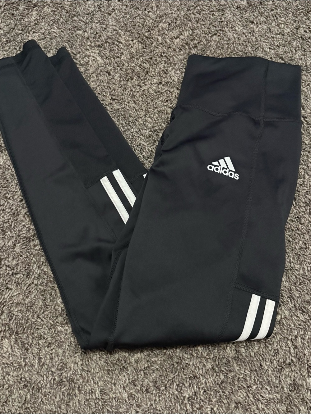 Adidas woman’s small  Black Active Leggings with White Stripes